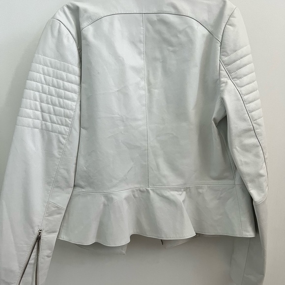L’AGENCE White Leather Peplum Jacket - Picture 3 of 6